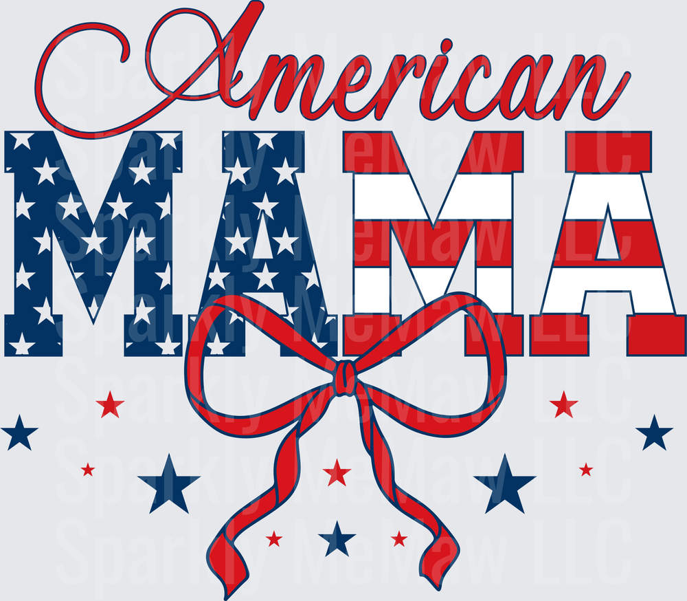 American MAMA Patriotic Red White Blue Stars Ribbon UV DTF Decal