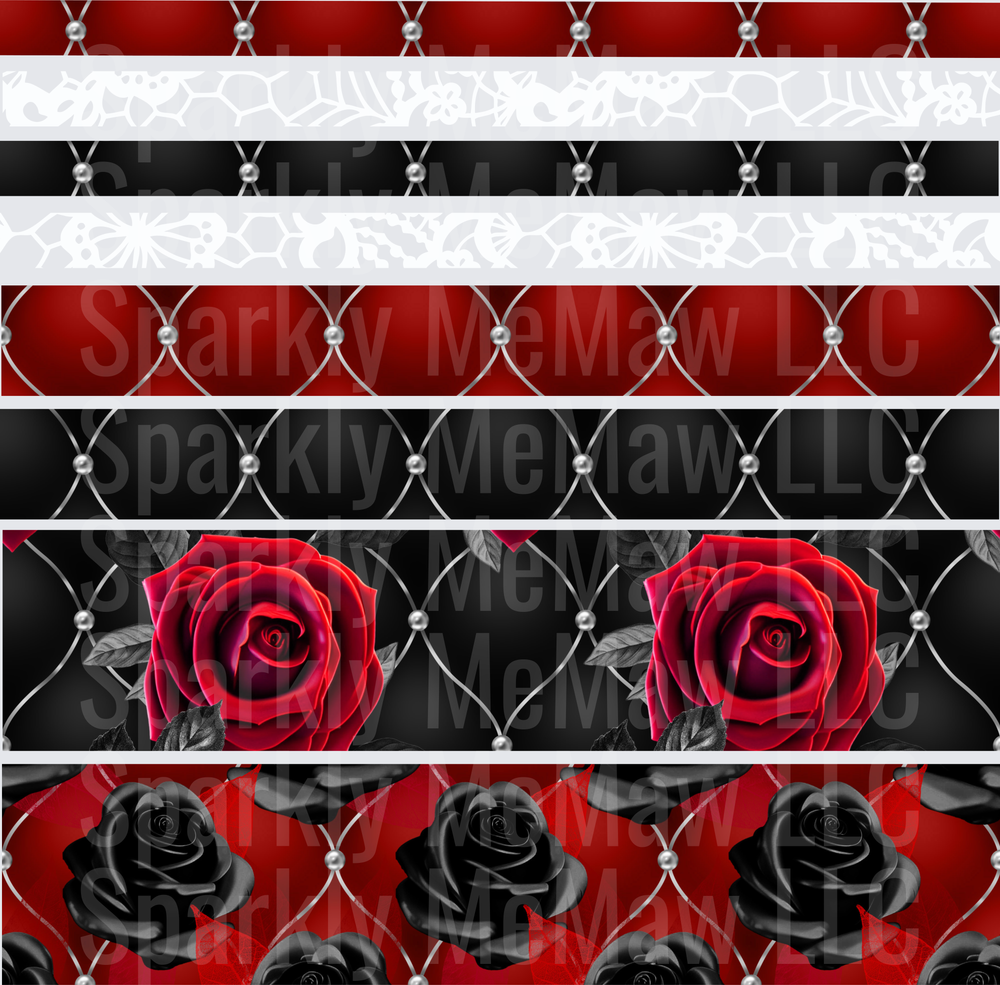 Red Black Rose Tufted Velvet Strip Borders 10x10 Inch Sheet
