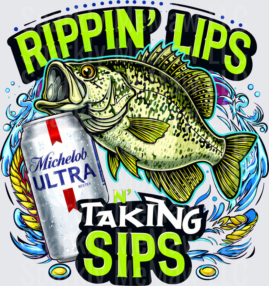 Rippin' Lips N' Taking Sips Bass Fishing Michelob Ultra UV DTF Decal