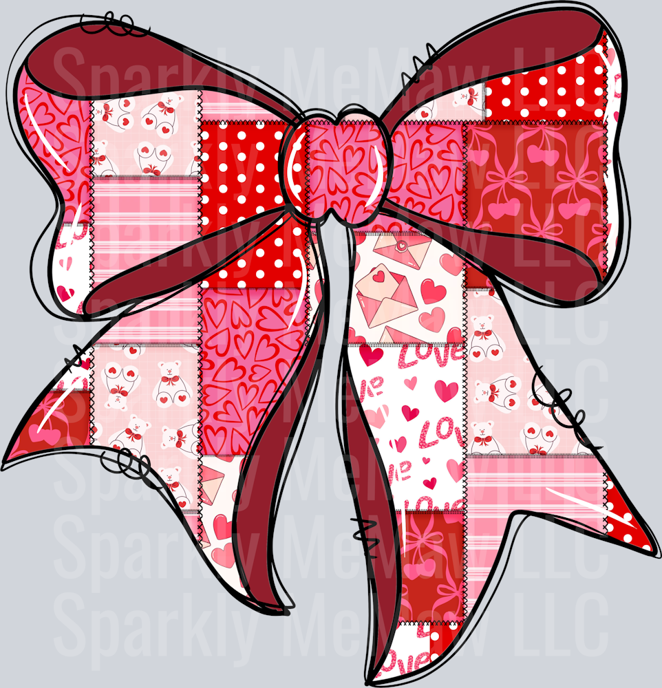 Patchwork Vday Bow UV DTF Decal