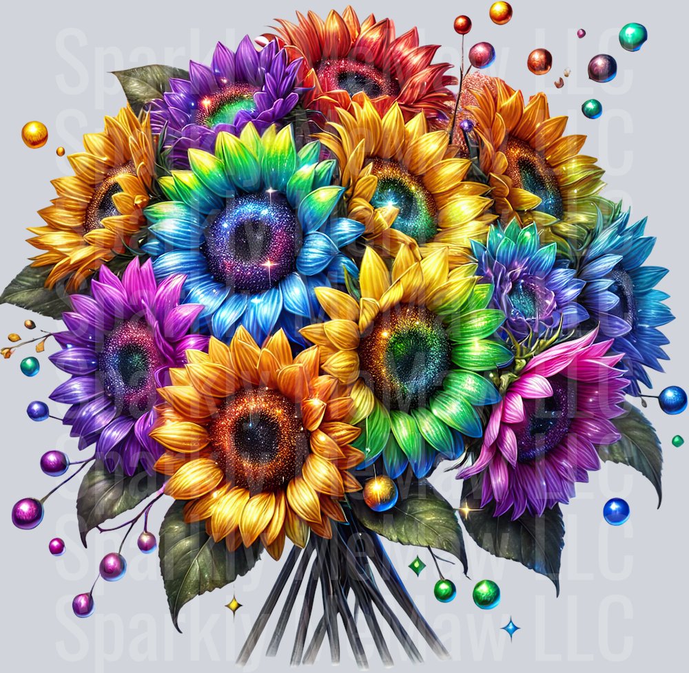17 Rainbow Sunflower UV DTF Clip Art Decal