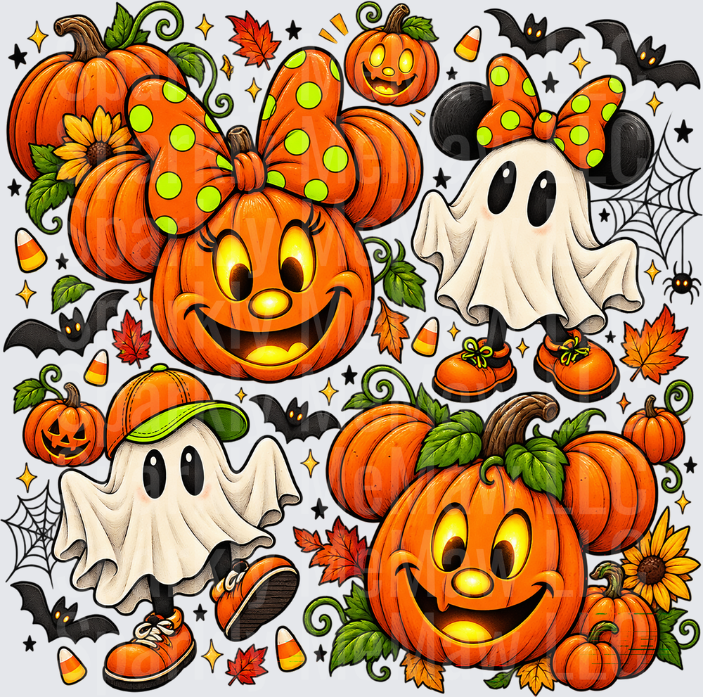 Halloween Pumpkin Ghost UV DTF 10 inch cut and stick sheet