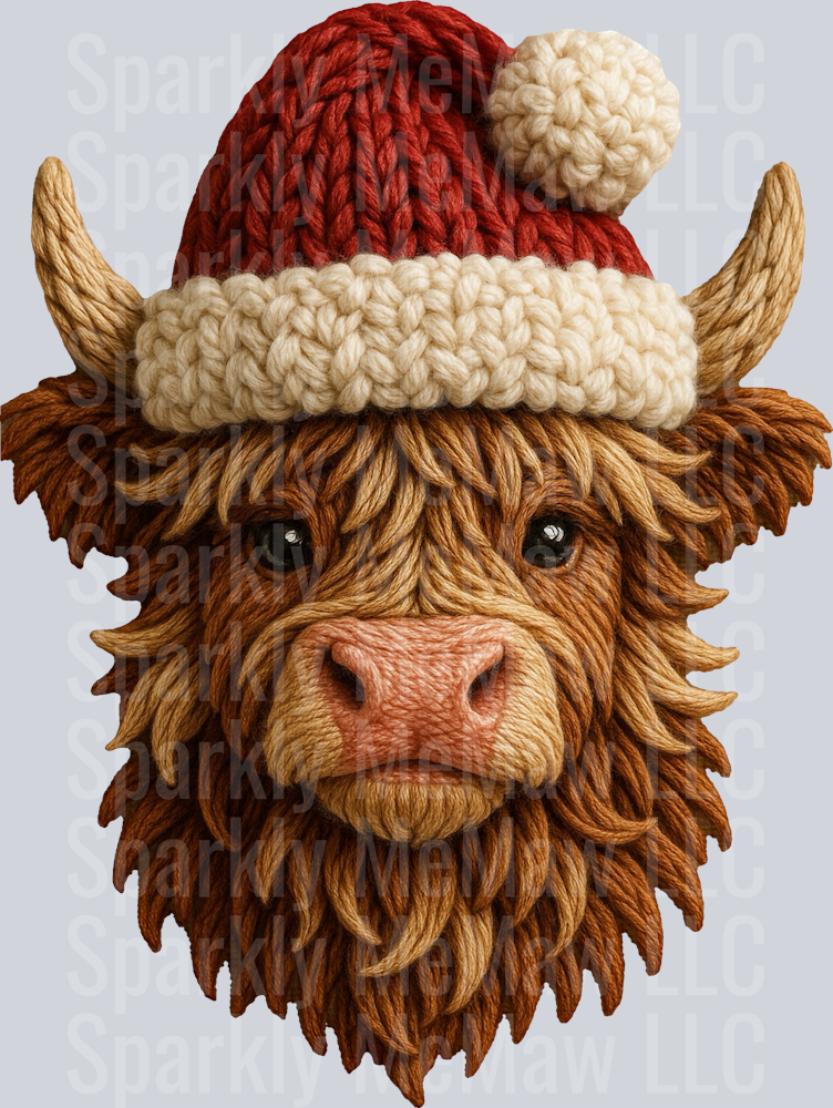 Santa Highland Cow UV DTF Decal