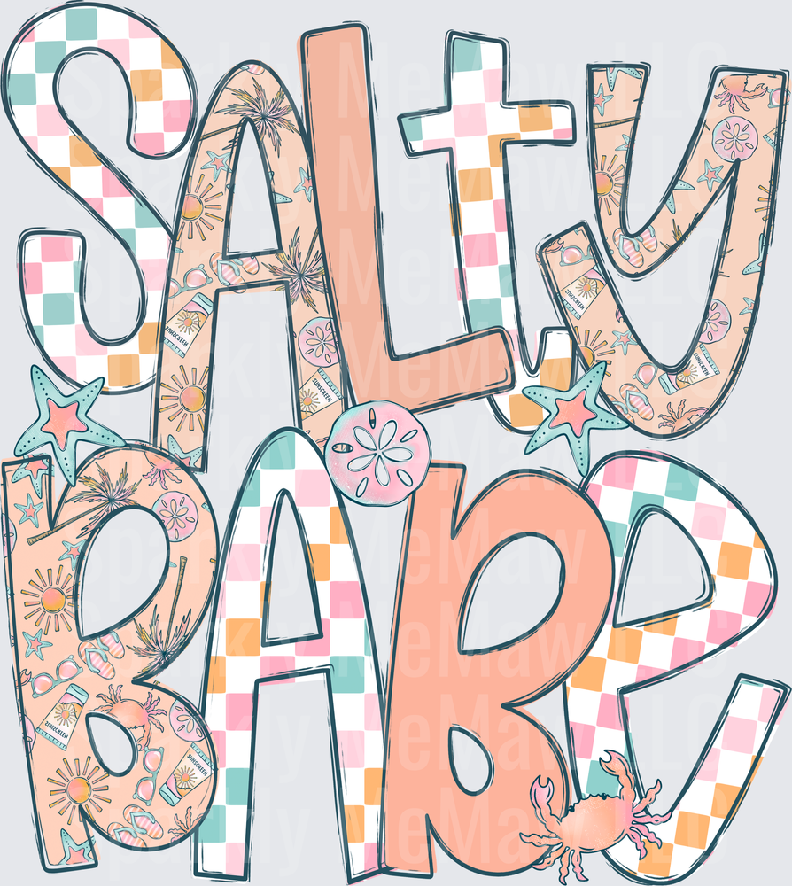 Salty But Sweet Beach Vibes Typography with Starfish and Sand Dollars UV DTF Decal