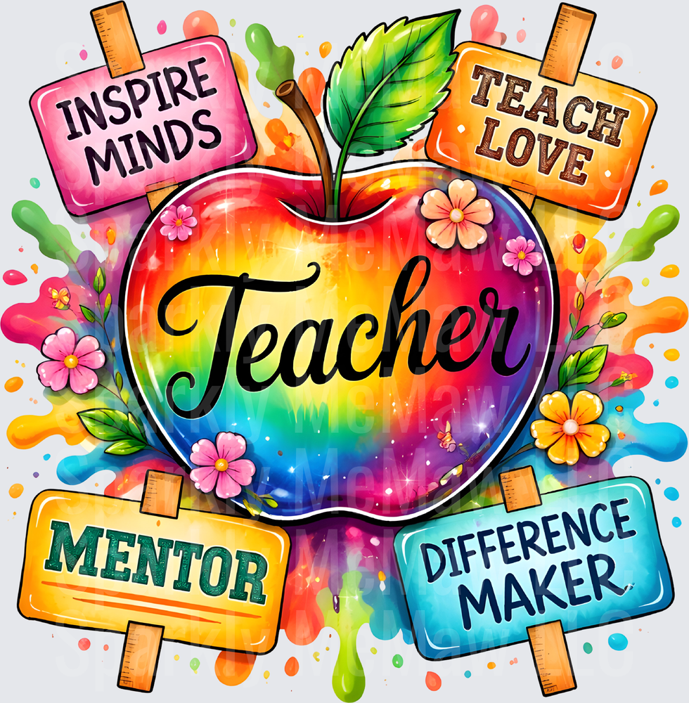 Rainbow Apple Teacher Inspire Minds Teach Love Mentor Difference Maker