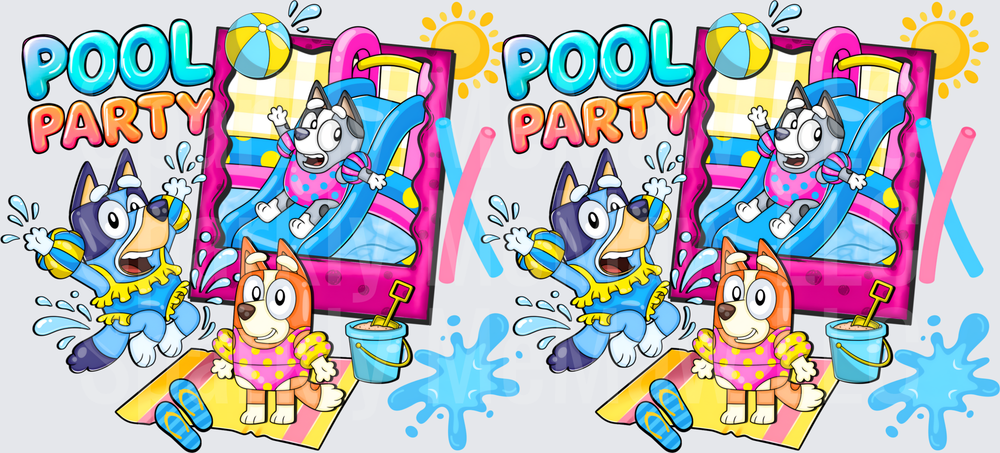 Bluey Pool Party Summer Fun This is a UV DTF 16 OZ Wrap
