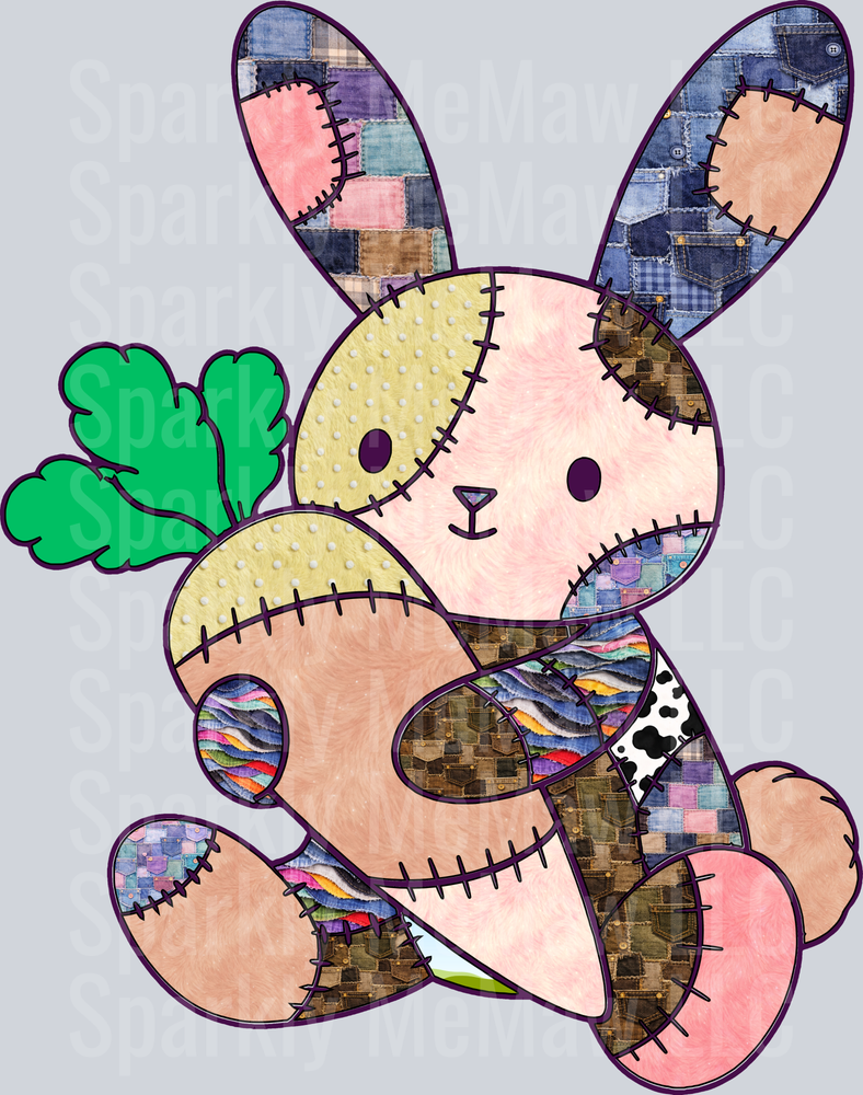 Patchwork Bunny with Carrot and Four Leaf Clover UV DTF Decal
