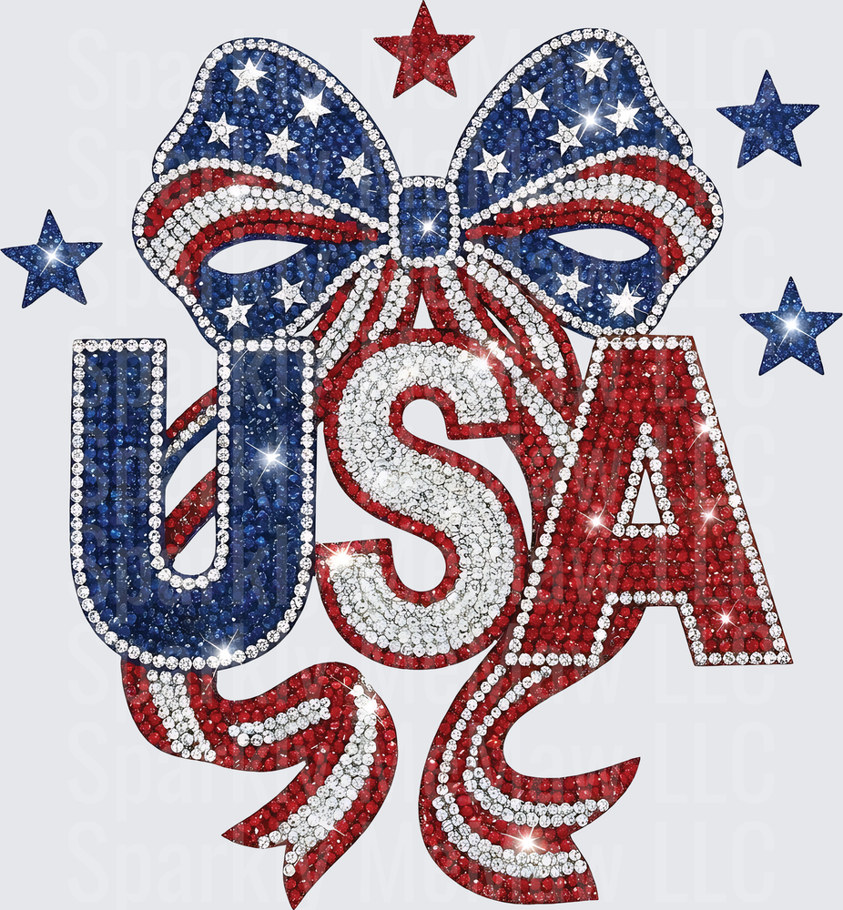 Patriotic USA Rhinestone Masquerade Mask with Stars UV DTF Decal
