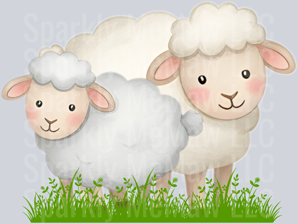 Two Cute Sheep Standing in Grass UV DTF Decal