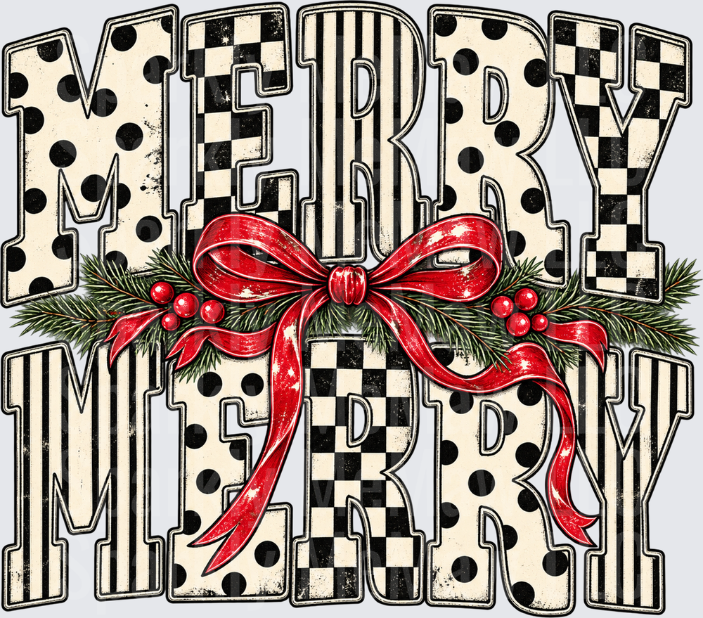 Merry Merry Mixed Pattern Christmas DTF Transfer for Fabrics