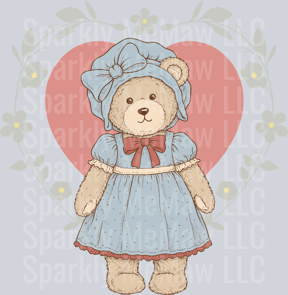 Vintage Granny Heart Bear UV DTF Decal