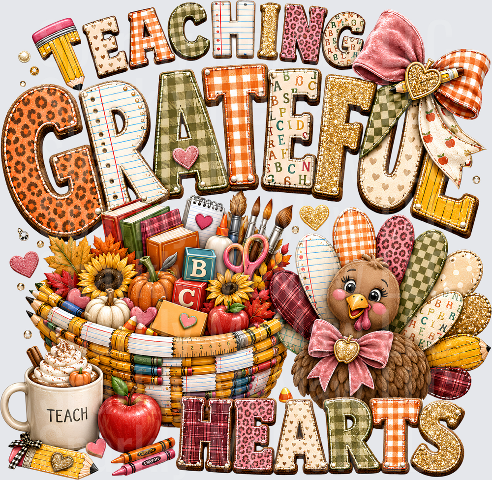 Teaching Grateful Hearts Turkey DTF Transfer for fabrics