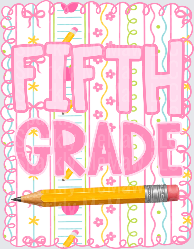 Fifth Grade DTF Transfer for Fabric with Pink Typography and School Pencil Design