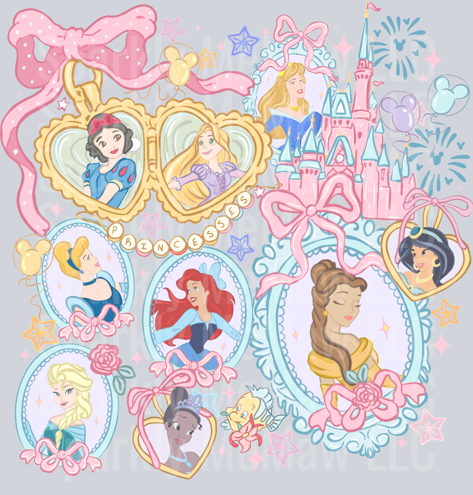 Pastel princesses locket DTF Transfer (Fabrics)