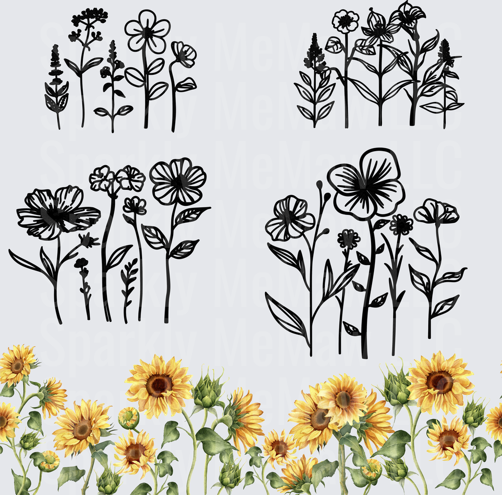 Wildflower and Sunflower Botanical Bundle This is a 10x10 Inch Sheet