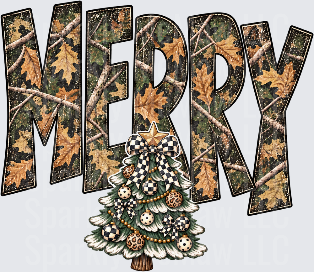 Merry Camo Christmas Tree UV DTF Decal