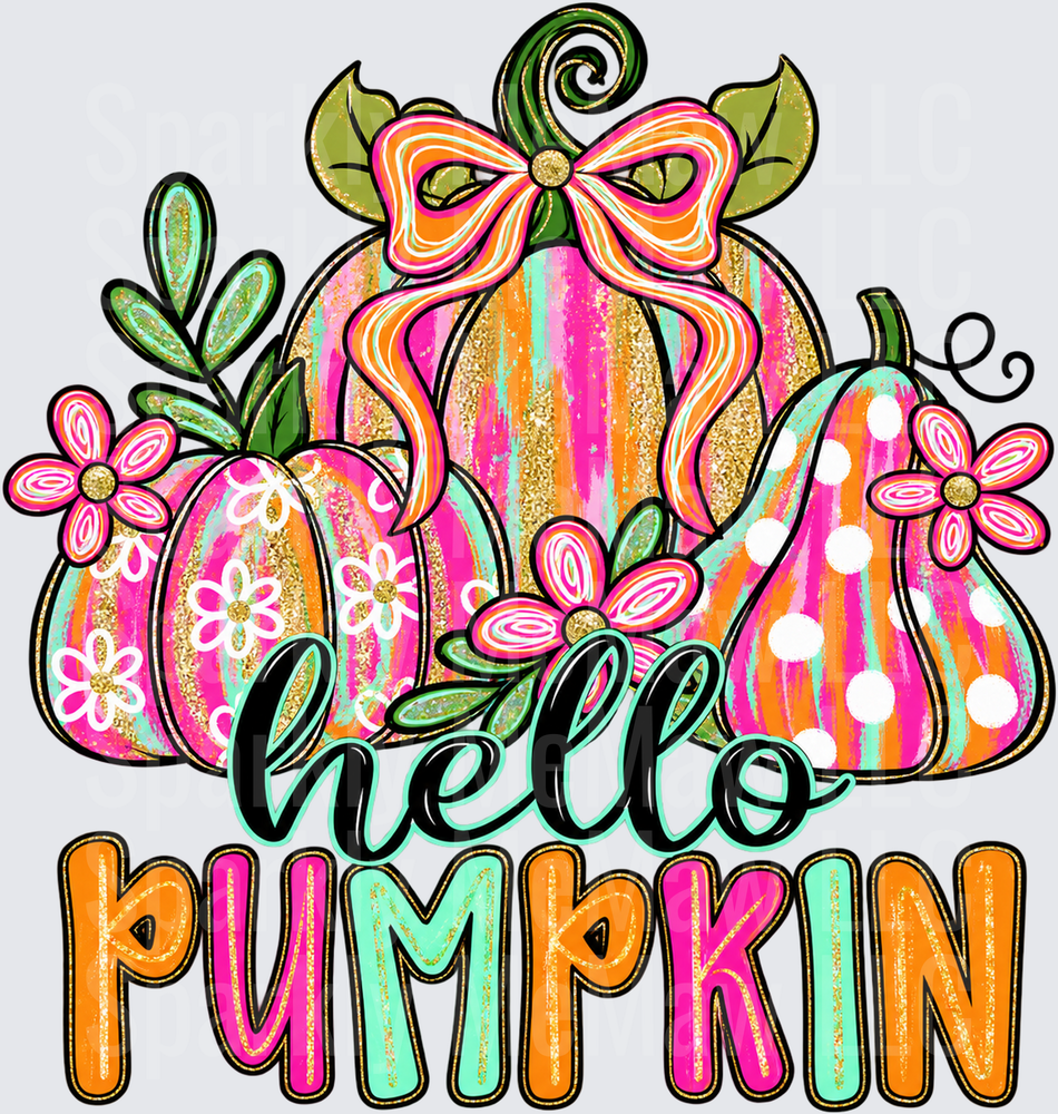 Hello Pumpkin Colorful Fall Design UV DTF Decal