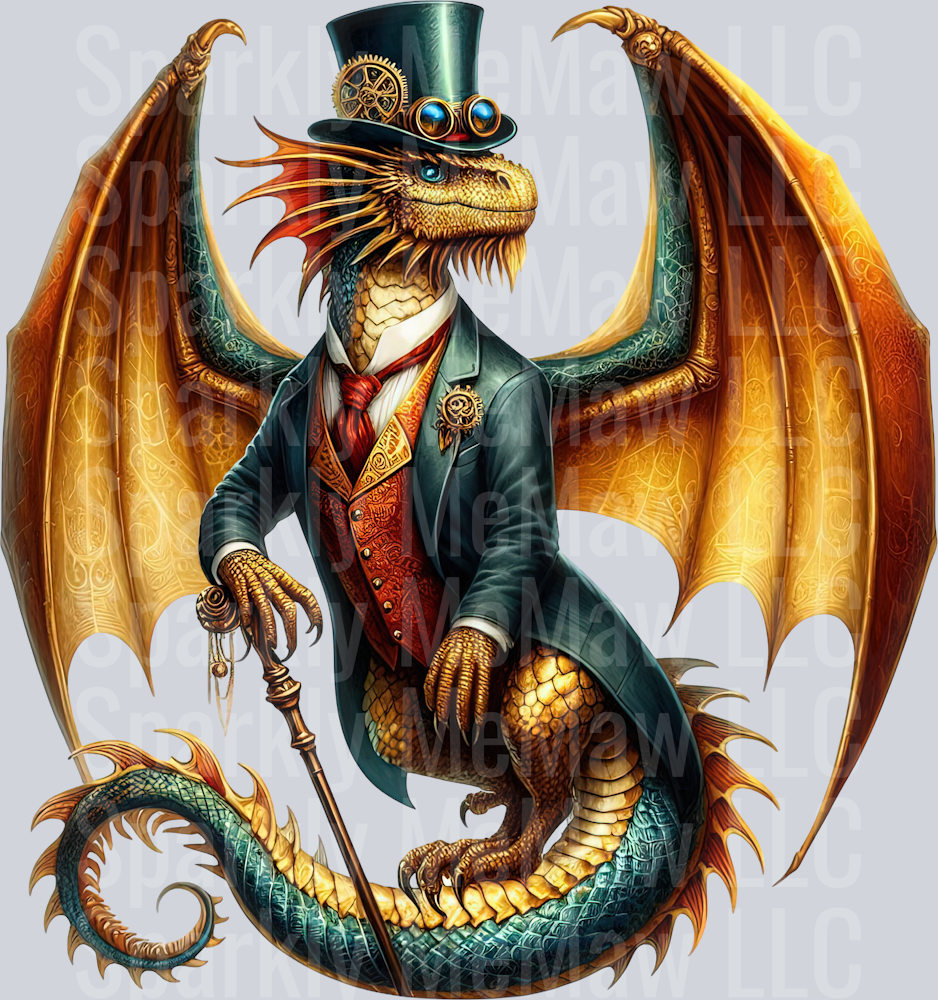 71 Steampunk Dragon UV DTF Clip Art Decal