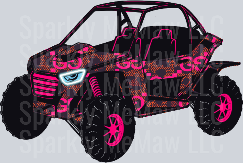 Pink and Black Off-Road UTV with Glowing LED Headlight UV DTF Decal