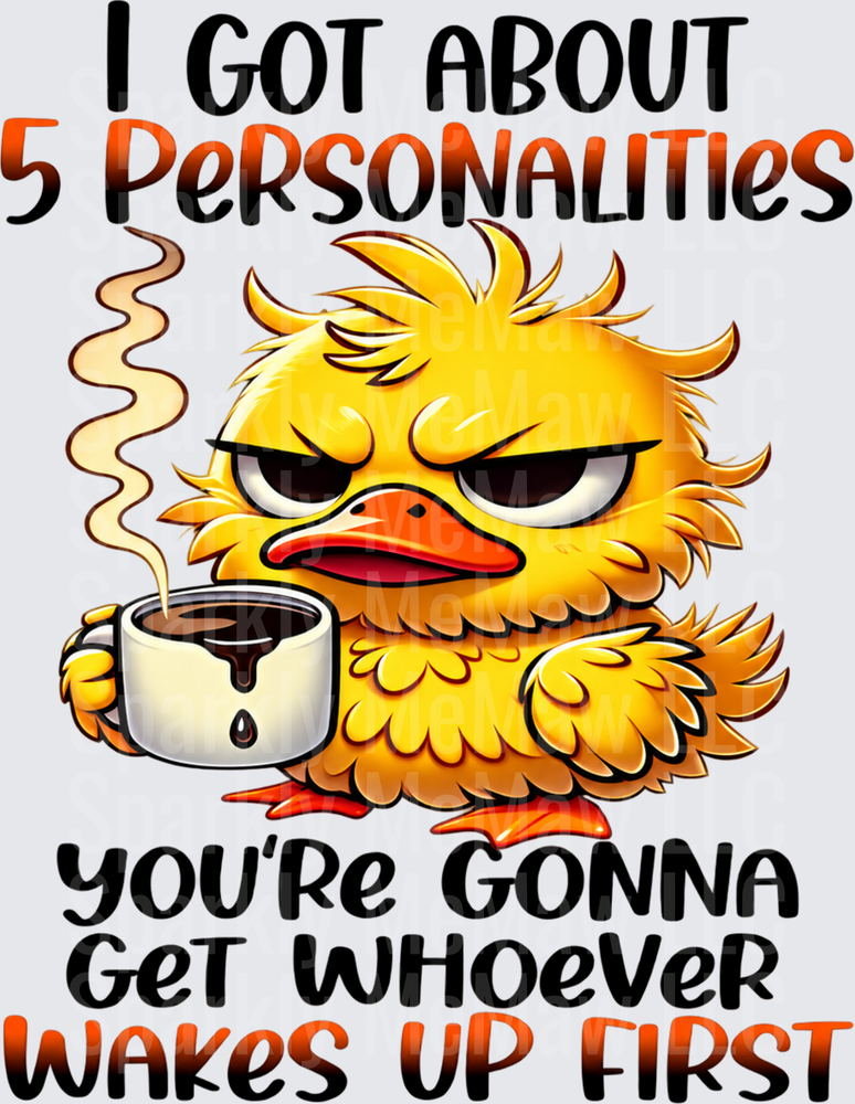 Grumpy Duck 5 Personalities Coffee DTF Transfer for Fabrics
