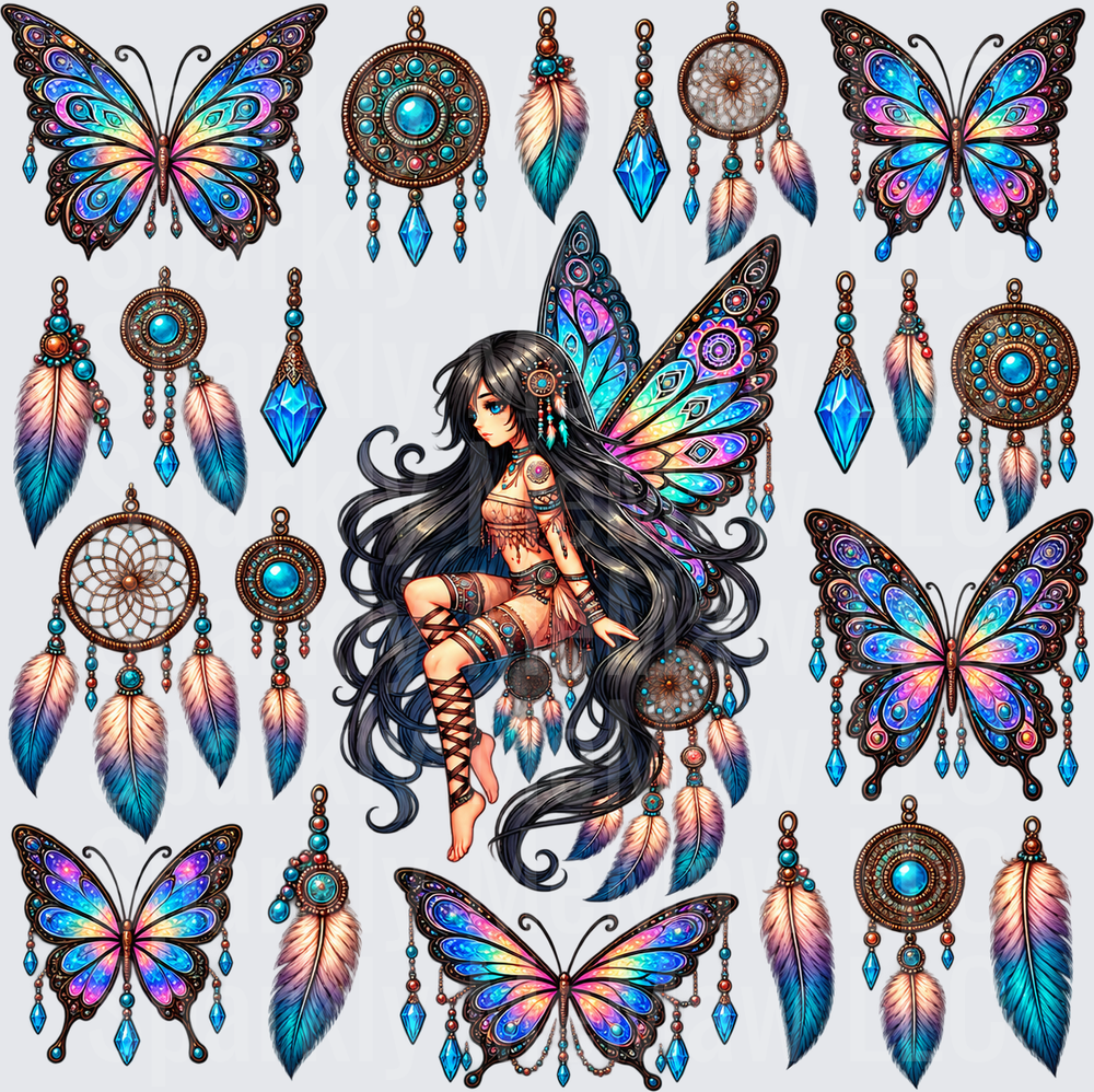 Boho Fairy Butterfly Dreamcatcher Sheet this is a 10x10 UV DTF Cut and stick sheet