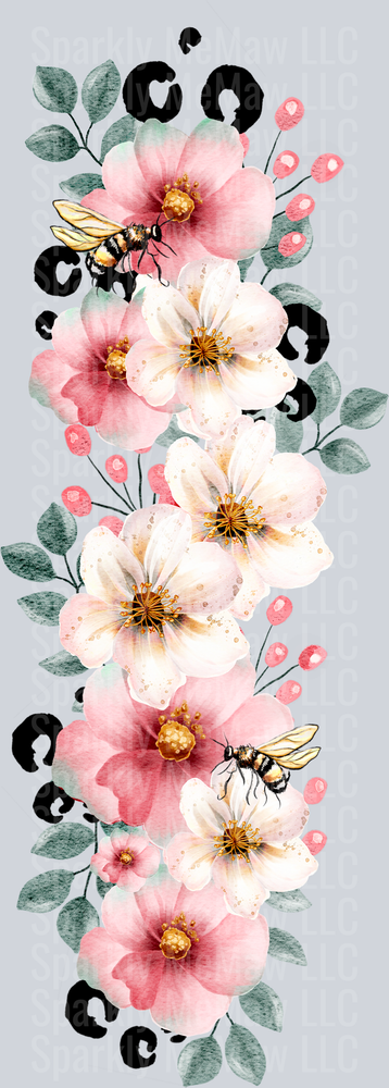 Pink and White Watercolor Flowers with Bees and Eucalyptus UV DTF Decal