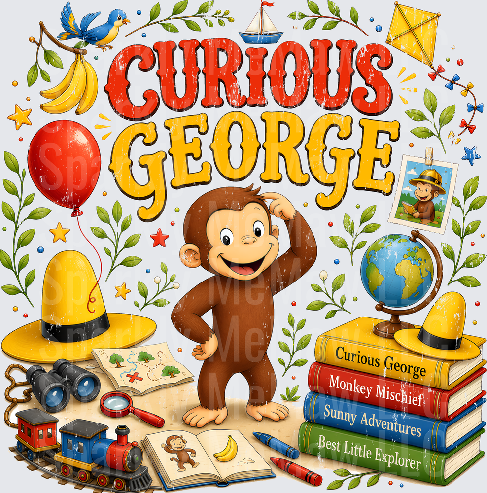 Curious George Adventure Collage UV DTF Decal