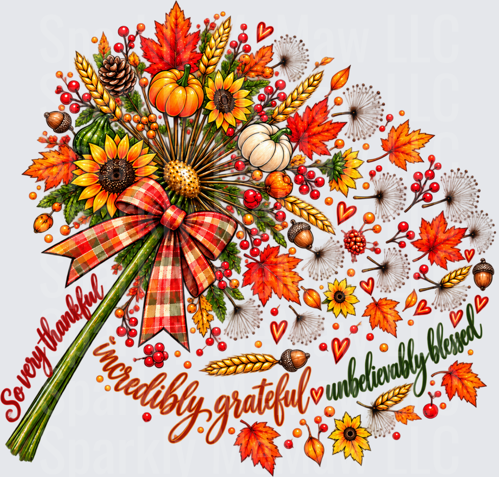 Fall Harvest Bouquet Thankful Blessed DTF Transfer for Fabrics