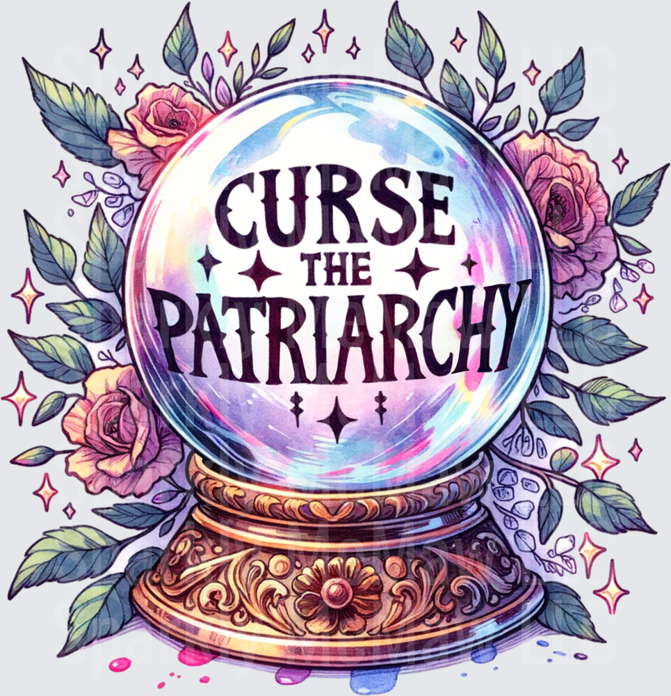 Curse The Patriarchy Crystal Ball with Floral Elements UV DTF Decal