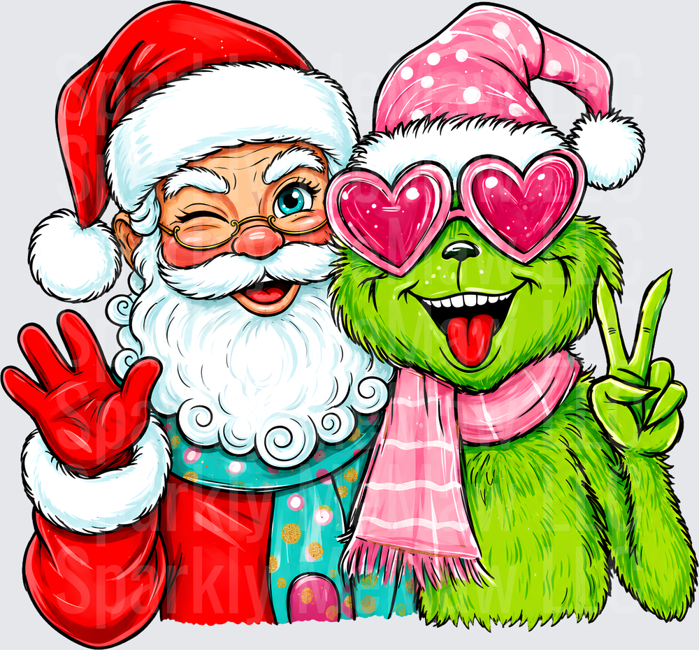 Santa and Grinch Christmas Buddies UV DTF Decal