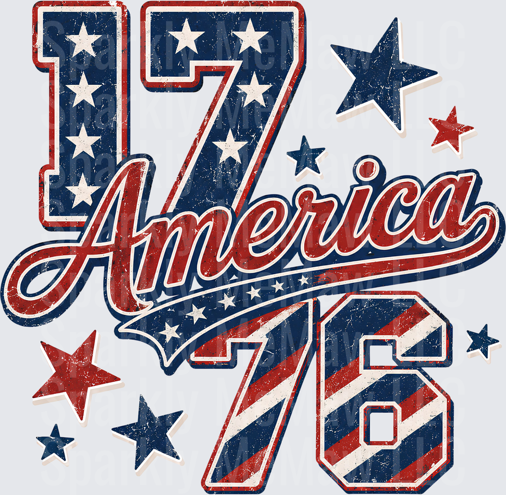 1776 America Vintage Patriotic Design with Red White Blue Stars UV DTF Decal
