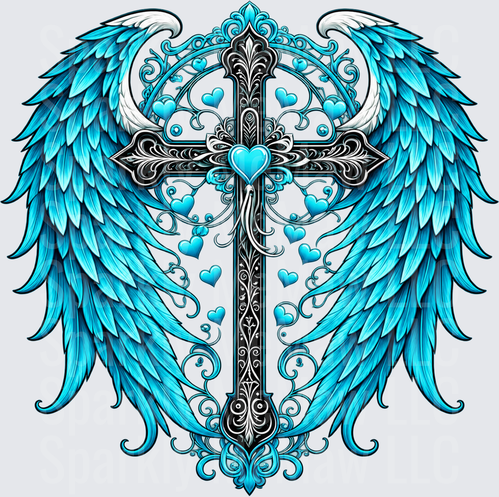 Turquoise Angel Wings Cross UV DTF Decal