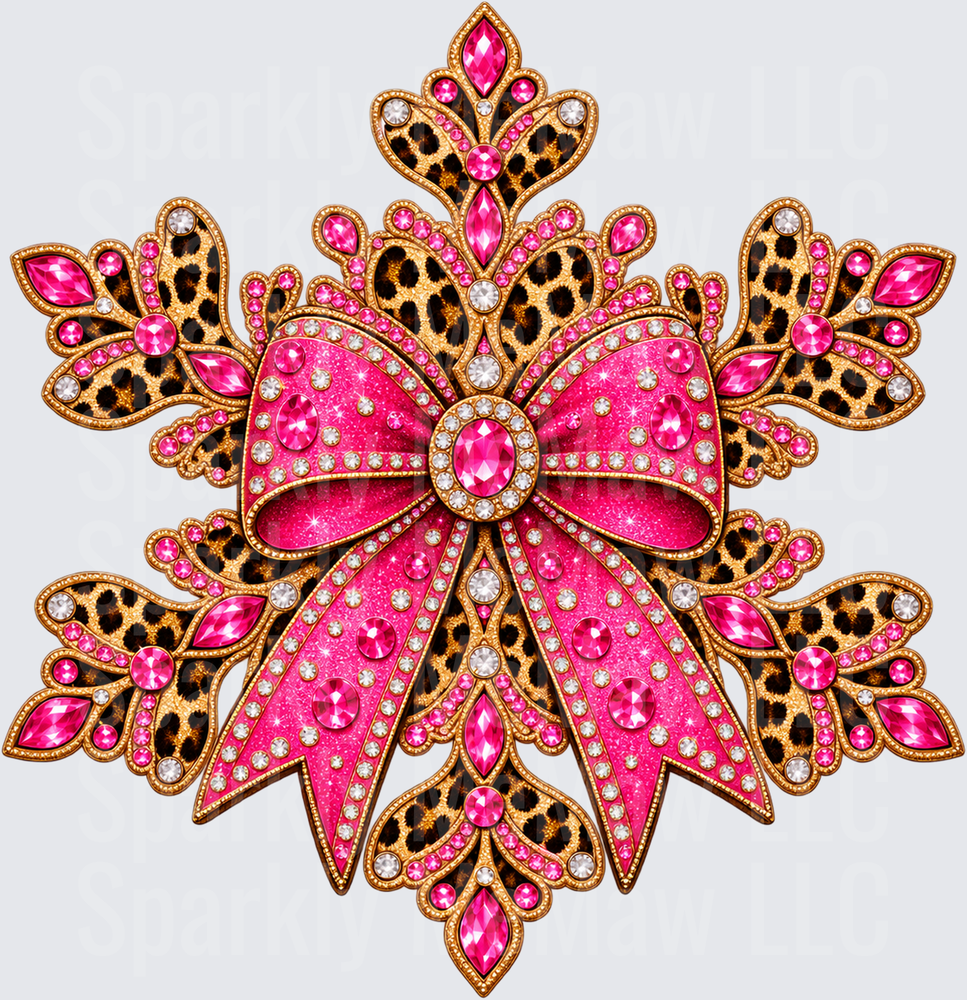 Hot Pink Leopard Rhinestone Bow UV DTF Decal