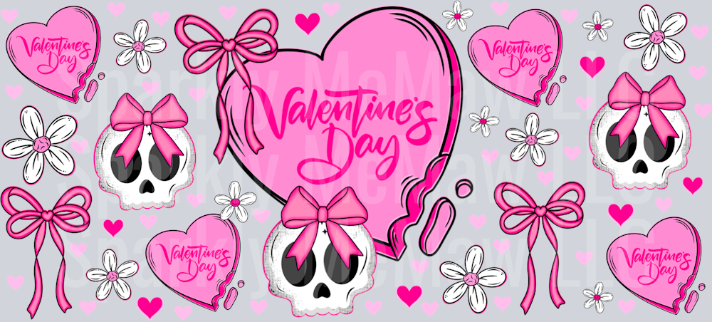 Cute Skull Valentines Day 16 oz UV DTF Wrap