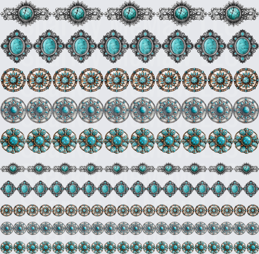 Turquoise Western Concho Buttons 10x10 inch sheet