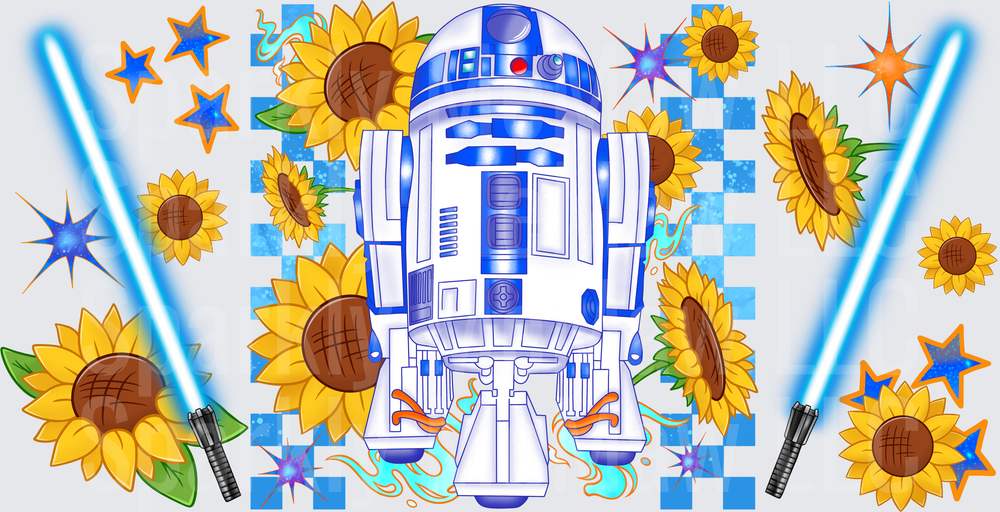 R2-D2 Sunflowers Lightsabers this is a UV DTF 16 OZ Wrap