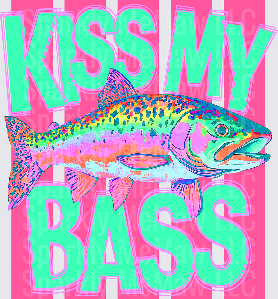 Kiss My Bass Colorful Rainbow Fish UV DTF Decal