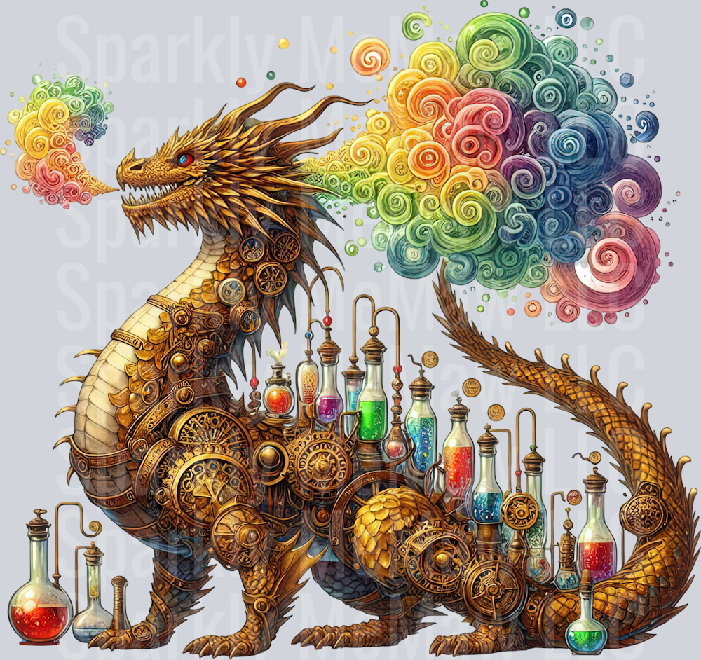 73 Steampunk Dragon UV DTF Clip Art Decal