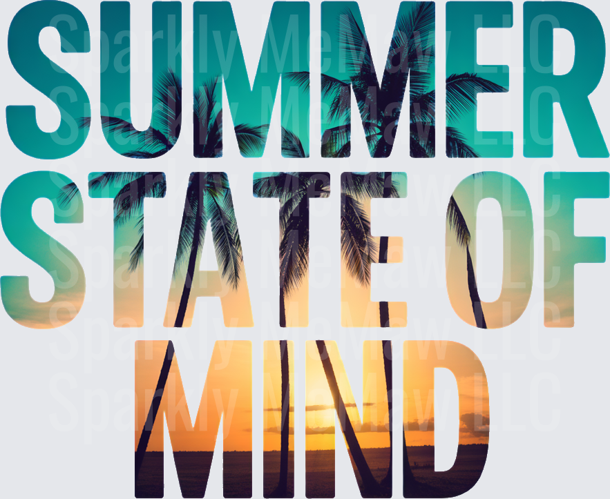 Summer State of Mind Tropical Palm Tree Sunset Typography UV DTF Decal