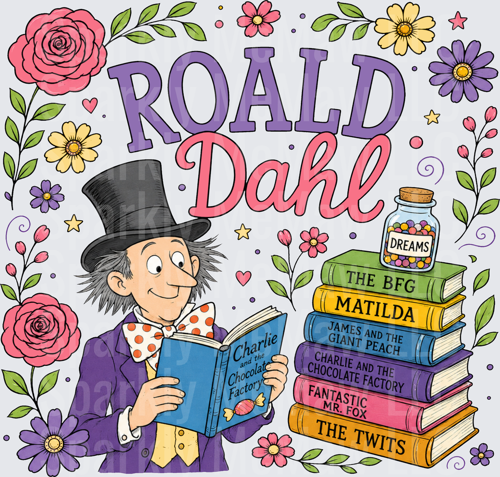 Roald Dahl Books Floral Design is a DTF Transfer for fabrics