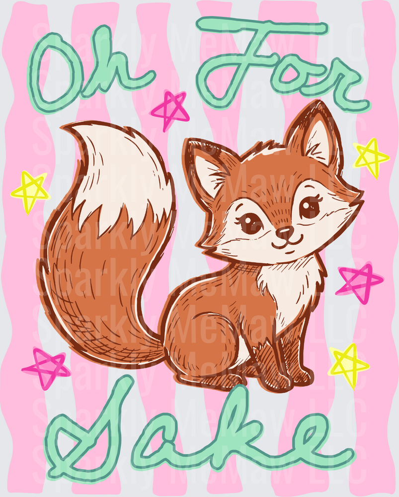 Oh For Fox Sake Cute Red Fox with Pink Stripes and Stars UV DTF Decal
