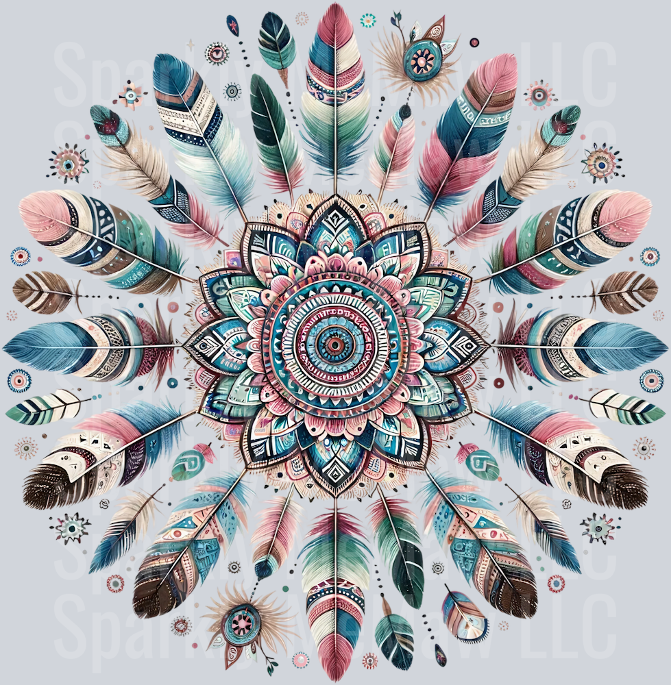 feathers mandala 4 Clip Art UV DTF Decal