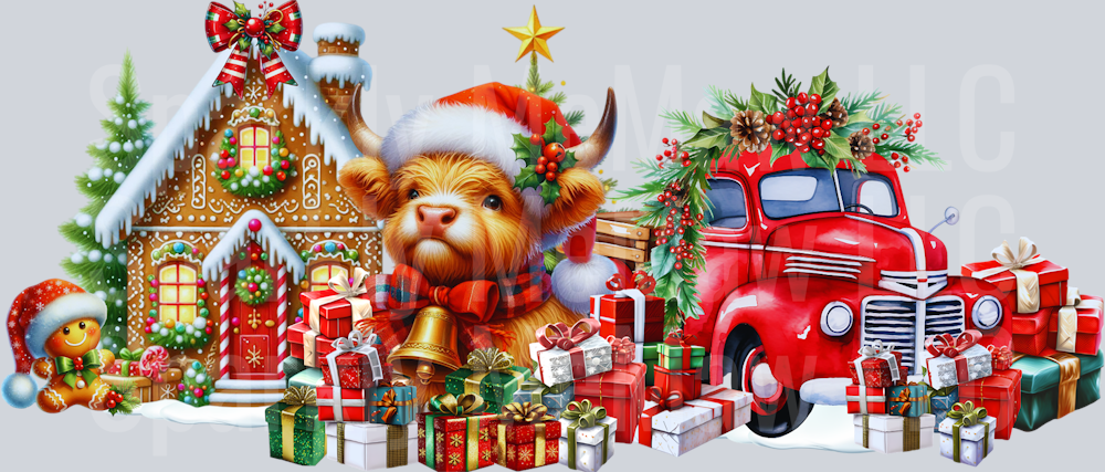 Christmas Highland Red Truck UV DTF Wrap