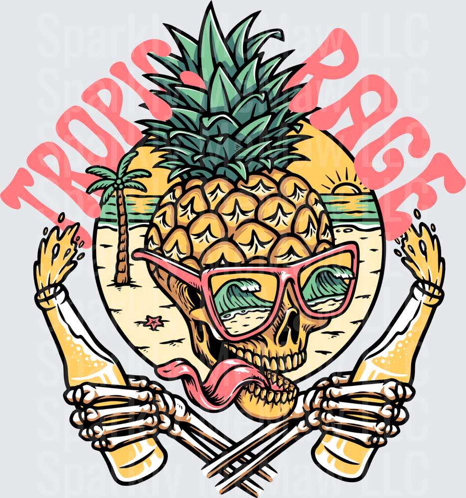 Tropical Paradise Pineapple Skull with Sunglasses and Crossed Bones UV DTF Decal