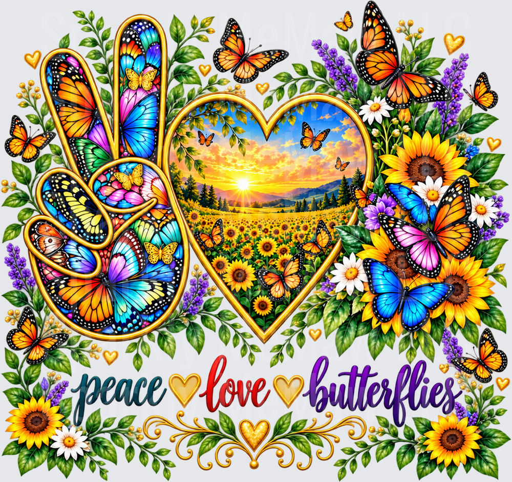 Peace Love Butterflies Floral Design UV DTF Decal