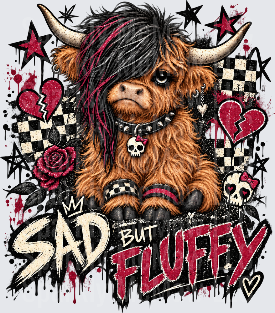 Sad But Fluffy Highland Cow Emo Punk This Is A UV DTF Decal