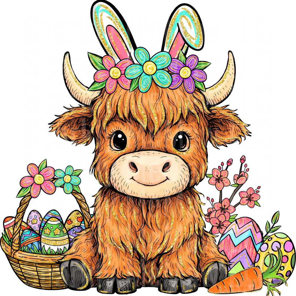 Happy Easter Highland Cow No Words UV DTF DECAL