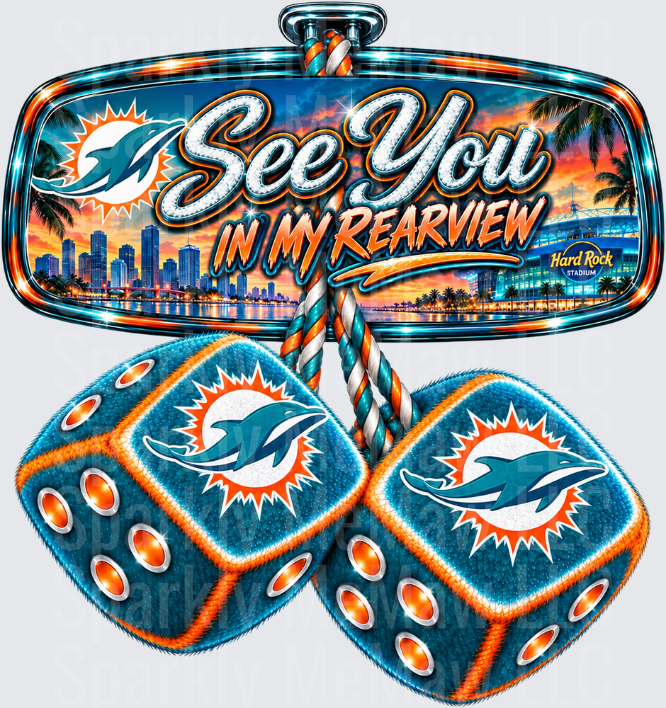 Miami Dolphins Rearview Mirror Dice UV DTF Decal