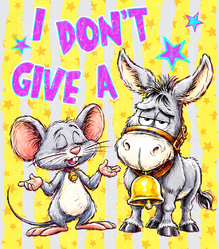 I Don't Give A Rat's Ass Funny Mouse and Grumpy Donkey Humor DTF Transfer