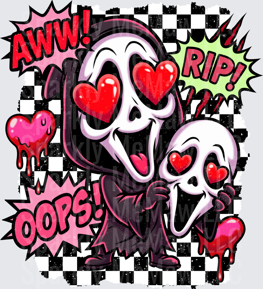 Ghostface Scream Killer Valentine's Day Love Hearts Comic Pop Art UV DTF Decal